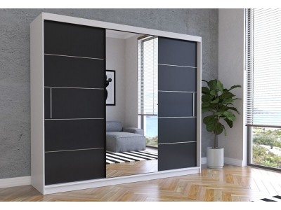 Гардероб с огледало ALBA (корпус бяло/лице черно)